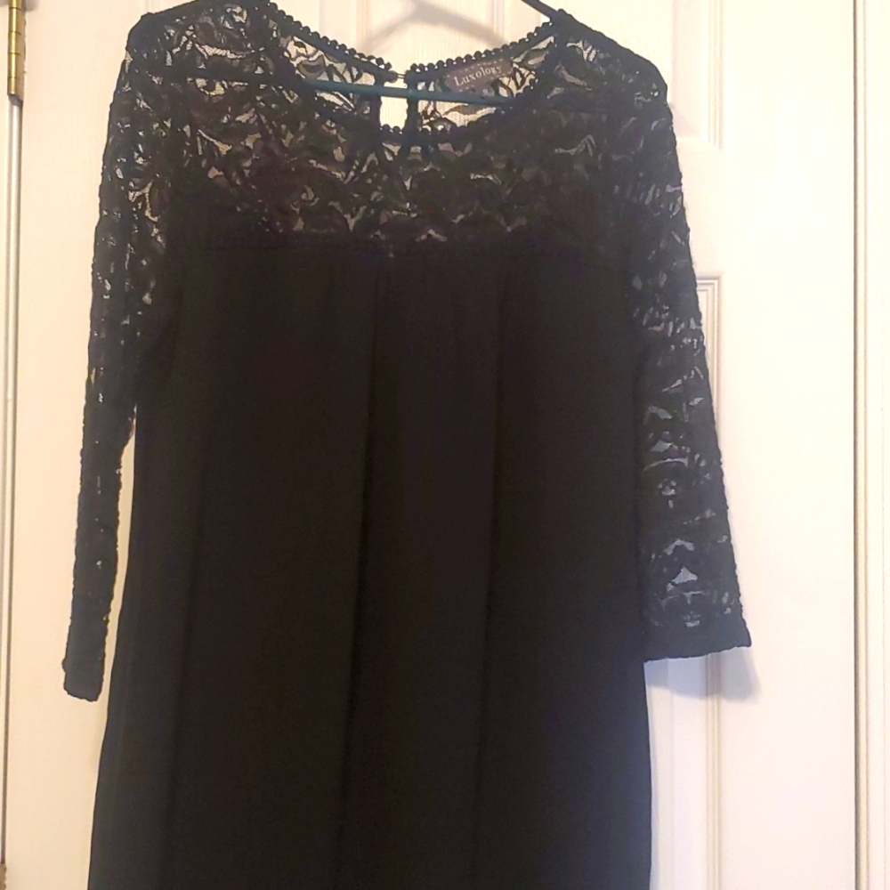 Luxology black dress with lace neck & long lace sleeves size 12